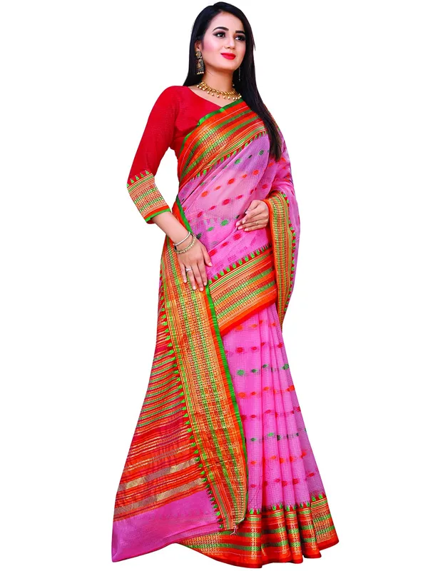 Pink_Cotton___Jacquard_Premium_&_Elegant_(_Zari_Border_And_Pallu_)_Manipuri_Saree_With_Blouse_Piece_For_Women