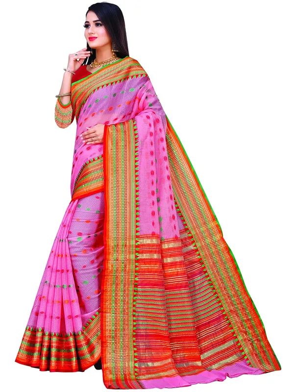 Pink_Cotton___Jacquard_Premium_&_Elegant_(_Zari_Border_And_Pallu_)_Manipuri_Saree_With_Blouse_Piece_For_Women
