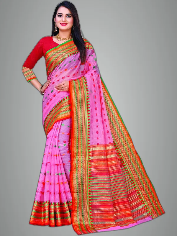 Pink_Cotton___Jacquard_Premium_&_Elegant_(_Zari_Border_And_Pallu_)_Manipuri_Saree_With_Blouse_Piece_For_Women