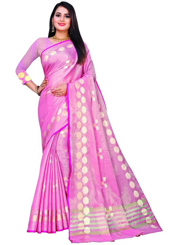 Baby_Pink_Cotton___Jacquard_Premium_&_Elegant_(_Zari_Woven_Geometric_Pattern_Motifs_Contemporar_)_Banarasi_Saree_With_Blouse_Piece_For_Women