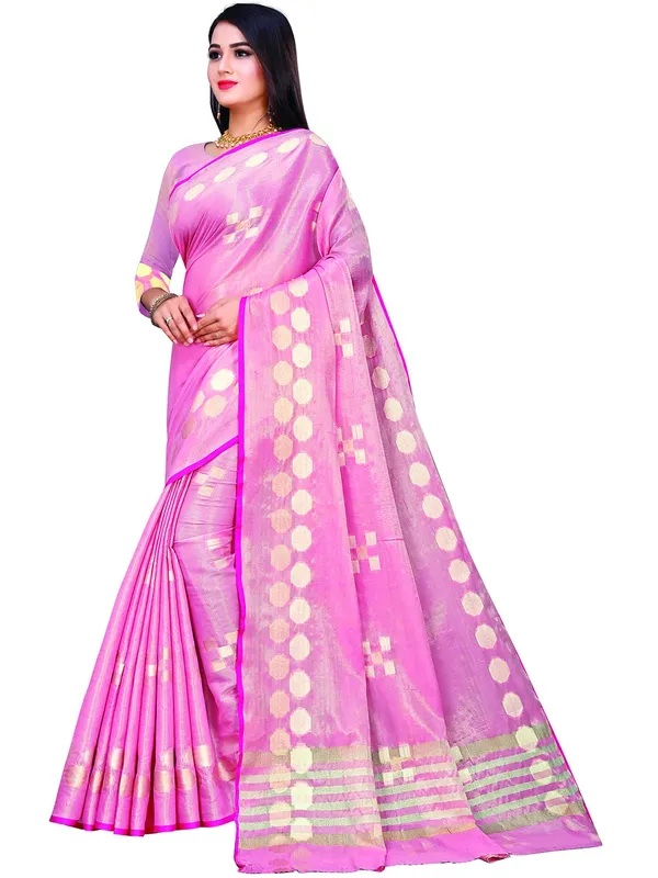 Baby_Pink_Cotton___Jacquard_Premium_&_Elegant_(_Zari_Woven_Geometric_Pattern_Motifs_Contemporar_)_Banarasi_Saree_With_Blouse_Piece_For_Women