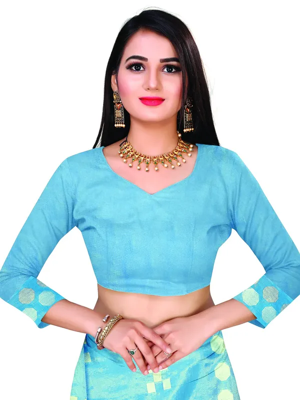 Blue_Cotton___Jacquard_Premium_&_Elegant_(_Zari_Woven_Geometric_Pattern_Motifs_Contemporar_)_Banarasi_Saree_With_Blouse_Piece_For_Women