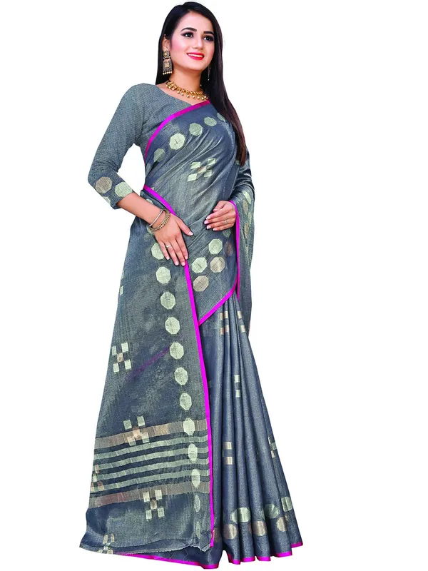 Grey_Cotton___Jacquard_Premium_&_Elegant_(_Zari_Woven_Geometric_Pattern_Motifs_Contemporar_)_Banarasi_Saree_With_Blouse_Piece_For_Women