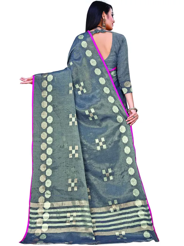 Grey_Cotton___Jacquard_Premium_&_Elegant_(_Zari_Woven_Geometric_Pattern_Motifs_Contemporar_)_Banarasi_Saree_With_Blouse_Piece_For_Women