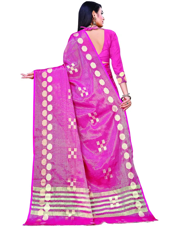 Hot_Pink_Cotton___Jacquard_Premium_&_Elegant_(_Zari_Woven_Geometric_Pattern_Motifs_Contemporar_)_Banarasi_Saree_With_Blouse_Piece_For_Women