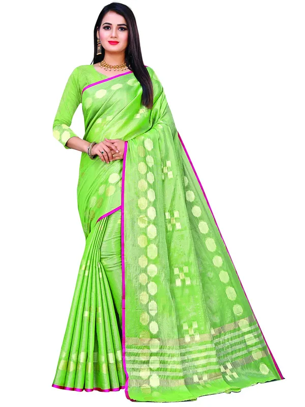 Olive_Green_Cotton___Jacquard_Premium_&_Elegant_(_Zari_Woven_Geometric_Pattern_Motifs_Contemporar_)_Banarasi_Saree_With_Blouse_Piece_For_Women