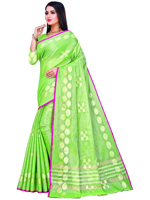 Olive_Green_Cotton___Jacquard_Premium_&_Elegant_(_Zari_Woven_Geometric_Pattern_Motifs_Contemporar_)_Banarasi_Saree_With_Blouse_Piece_For_Women