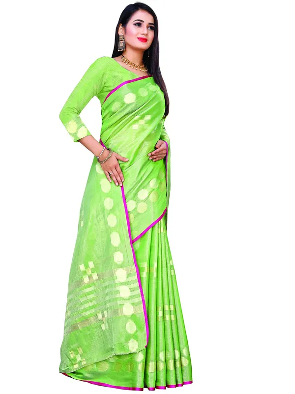 Olive_Green_Cotton___Jacquard_Premium_&_Elegant_(_Zari_Woven_Geometric_Pattern_Motifs_Contemporar_)_Banarasi_Saree_With_Blouse_Piece_For_Women