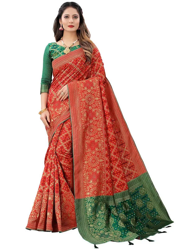 Red_Polyester_Premium_&_Elegant_Banarasi_Fusion_Saree_With_Blouse_Piece_For_Women