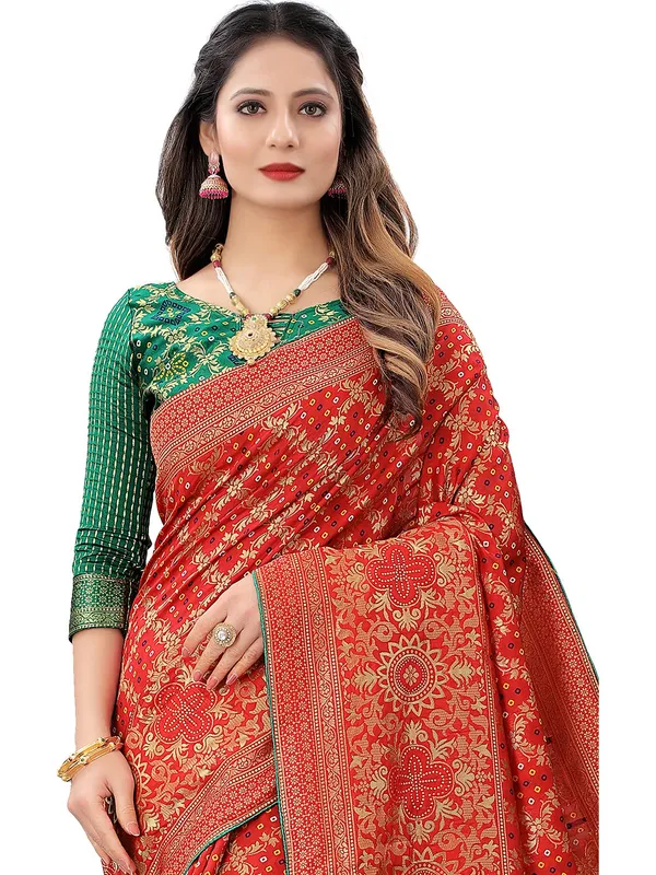Red_Polyester_Premium_&_Elegant_Banarasi_Fusion_Saree_With_Blouse_Piece_For_Women