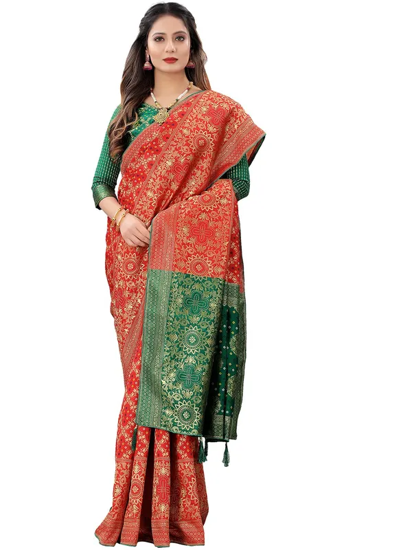 Red_Polyester_Premium_&_Elegant_Banarasi_Fusion_Saree_With_Blouse_Piece_For_Women