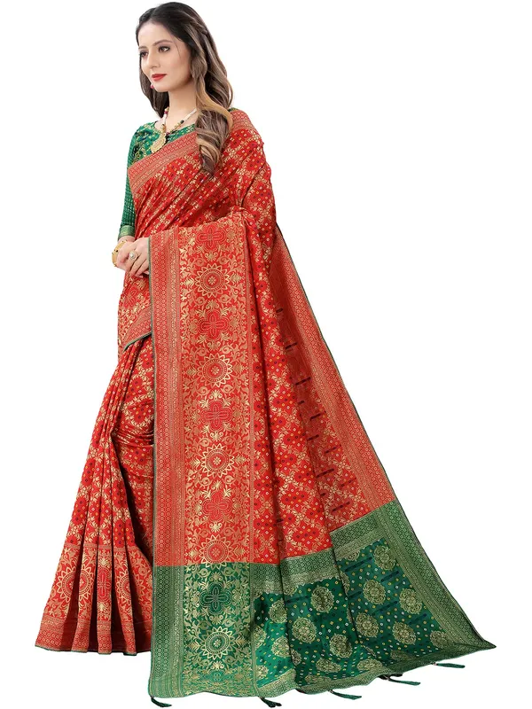 Red_Polyester_Premium_&_Elegant_Banarasi_Fusion_Saree_With_Blouse_Piece_For_Women