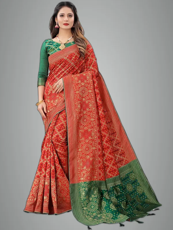 Red_Polyester_Premium_&_Elegant_Banarasi_Fusion_Saree_With_Blouse_Piece_For_Women