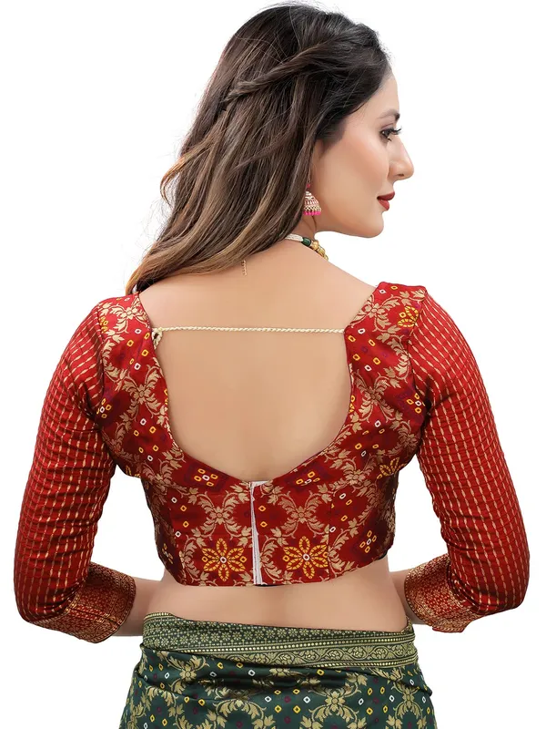 Bottle_Green_Polyester_Premium_&_Elegant_(_Bandhani_Pattern,_Rich_Pallu,_Tasselled_Border_)_Banarasi_Fusion_Saree_With_Blouse_Piece_For_Women
