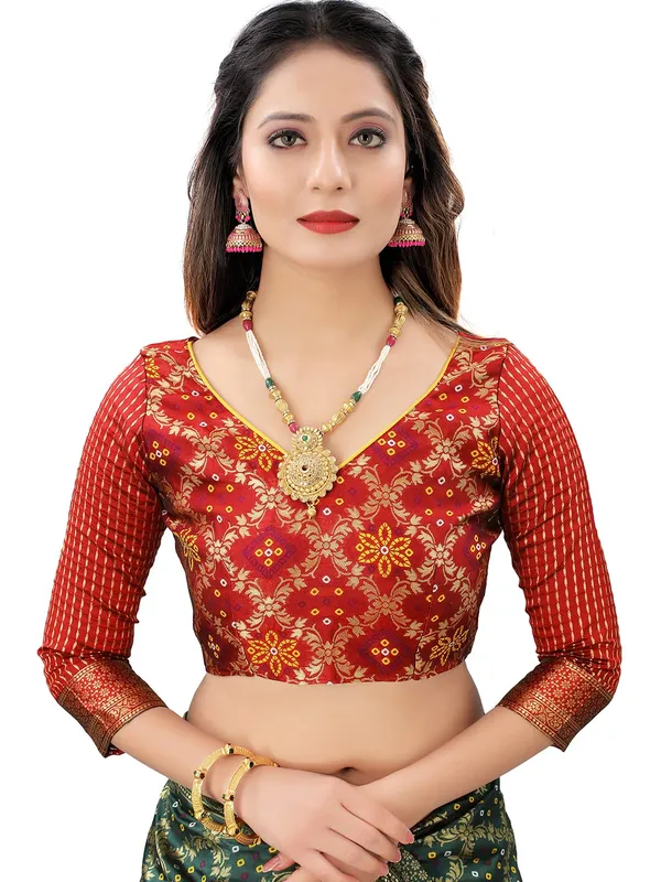 Bottle_Green_Polyester_Premium_&_Elegant_(_Bandhani_Pattern,_Rich_Pallu,_Tasselled_Border_)_Banarasi_Fusion_Saree_With_Blouse_Piece_For_Women