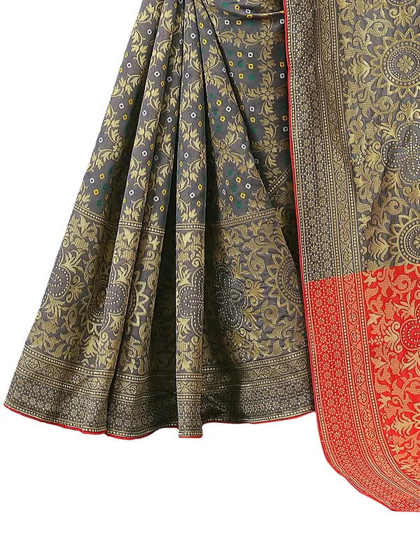 Grey_Polyester_Premium_&_Elegant_Banarasi_Fusion_Saree_With_Blouse_Piece_For_Women