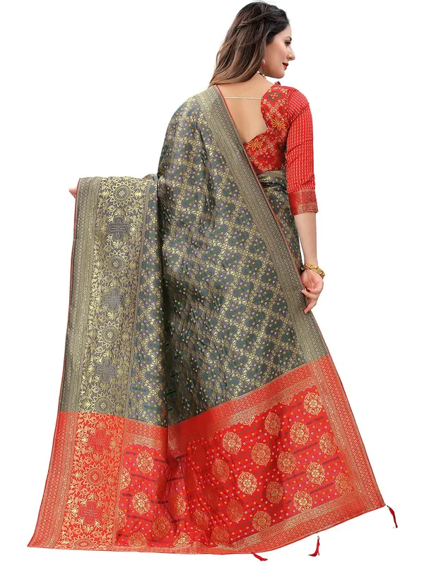 Grey_Polyester_Premium_&_Elegant_Banarasi_Fusion_Saree_With_Blouse_Piece_For_Women