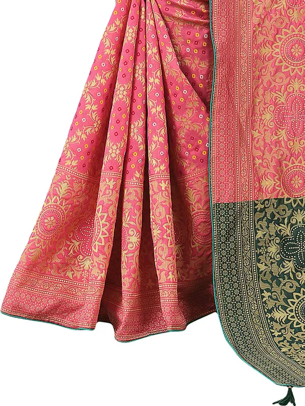 Hot_Pink_Polyester_Premium_&_Elegant_Banarasi_Fusion_Saree_With_Blouse_Piece_For_Women