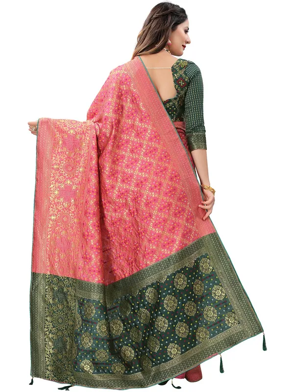 Hot_Pink_Polyester_Premium_&_Elegant_Banarasi_Fusion_Saree_With_Blouse_Piece_For_Women