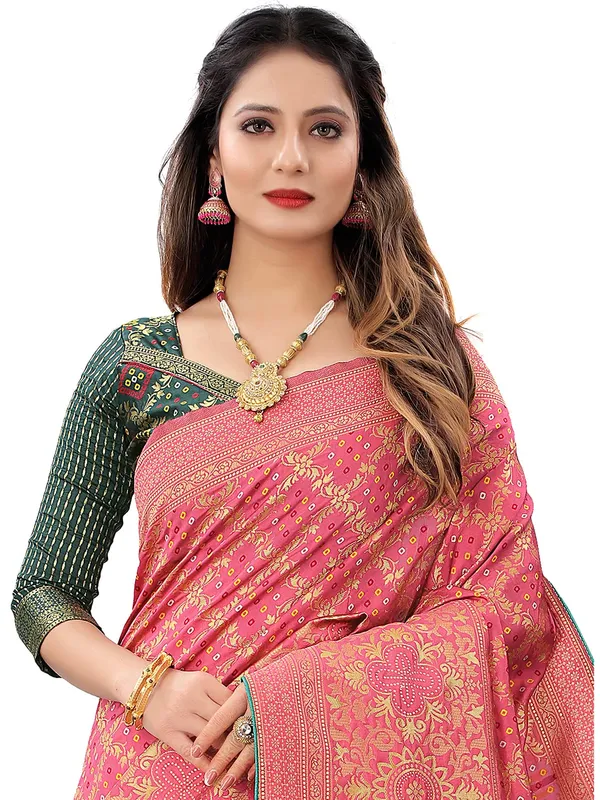 Hot_Pink_Polyester_Premium_&_Elegant_Banarasi_Fusion_Saree_With_Blouse_Piece_For_Women