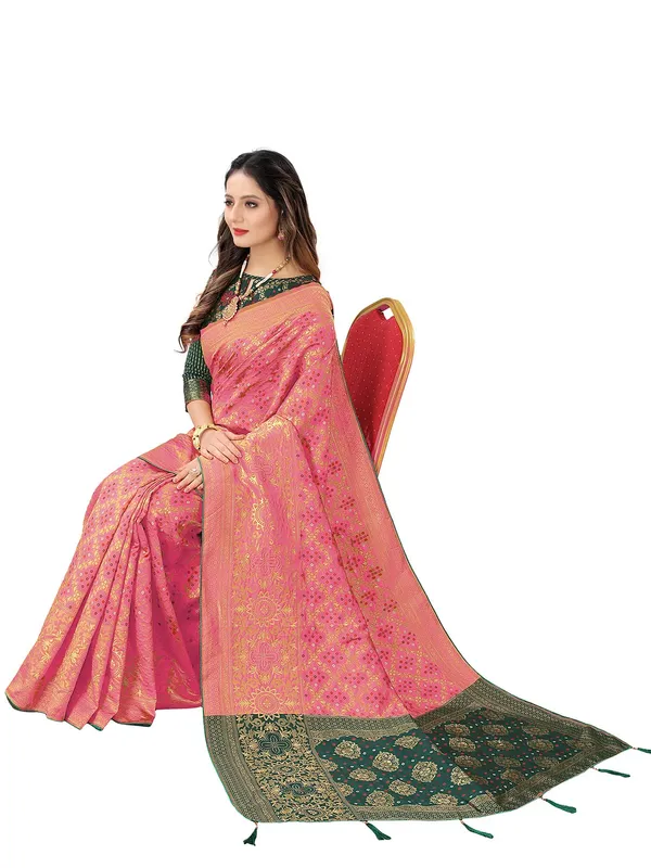 Hot_Pink_Polyester_Premium_&_Elegant_Banarasi_Fusion_Saree_With_Blouse_Piece_For_Women