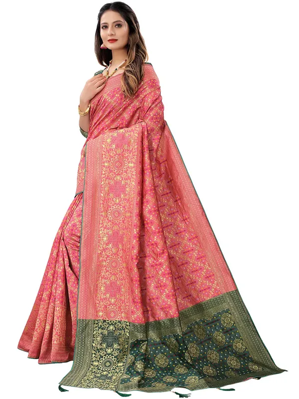 Hot_Pink_Polyester_Premium_&_Elegant_Banarasi_Fusion_Saree_With_Blouse_Piece_For_Women