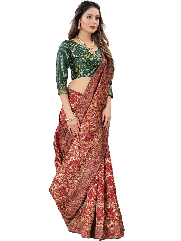 Maroon_Polyester_Premium_&_Elegant_Banarasi_Fusion_Saree_With_Blouse_Piece_For_Women