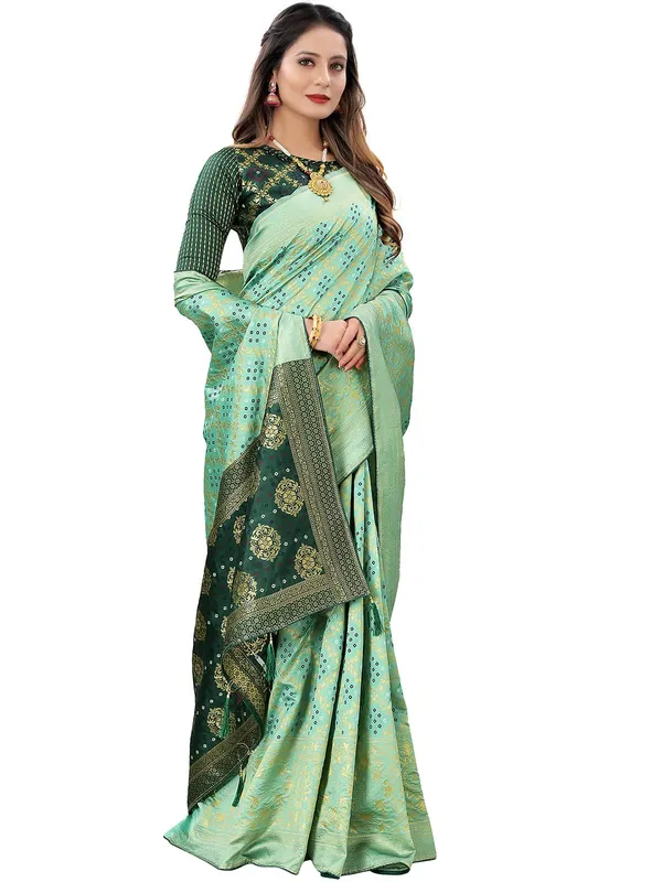 Pista_Green_Polyester_Premium_&_Elegant_Banarasi_Fusion_Saree_With_Blouse_Piece_For_Women