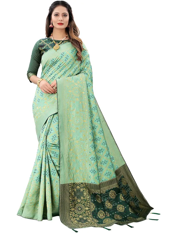 Pista_Green_Polyester_Premium_&_Elegant_Banarasi_Fusion_Saree_With_Blouse_Piece_For_Women