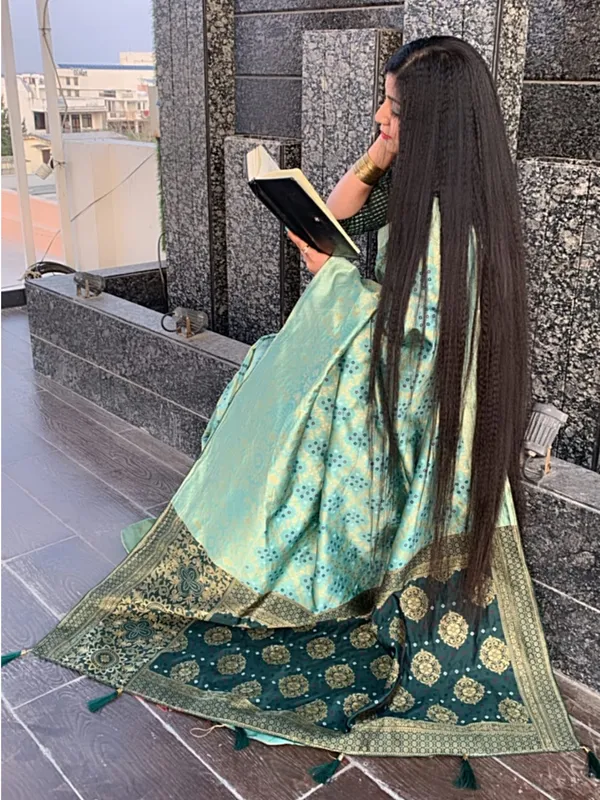 Pista_Green_Polyester_Premium_&_Elegant_Banarasi_Fusion_Saree_With_Blouse_Piece_For_Women