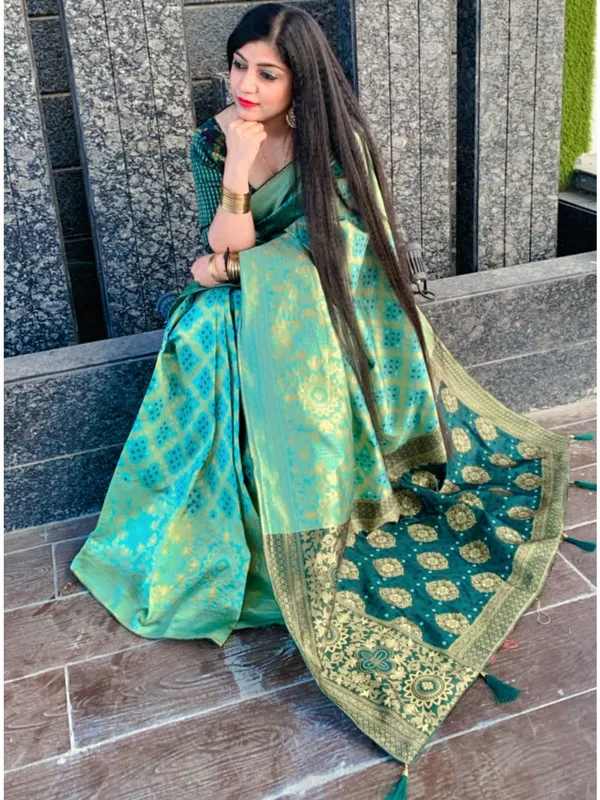 Pista_Green_Polyester_Premium_&_Elegant_Banarasi_Fusion_Saree_With_Blouse_Piece_For_Women