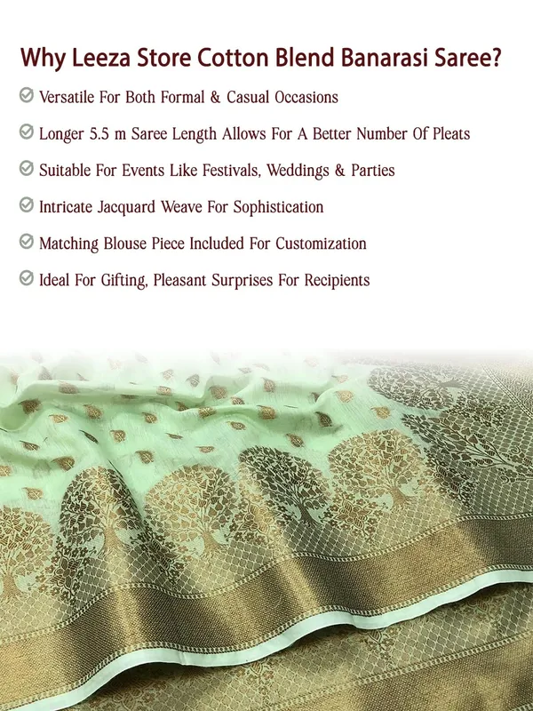 Light_Green_Cotton_Silk_Premium_&_Elegant_(_Zari_Tree_Pattern_Border_Rich_Pallu_)_Banarasi_Saree_With_Blouse_Piece_For_Women