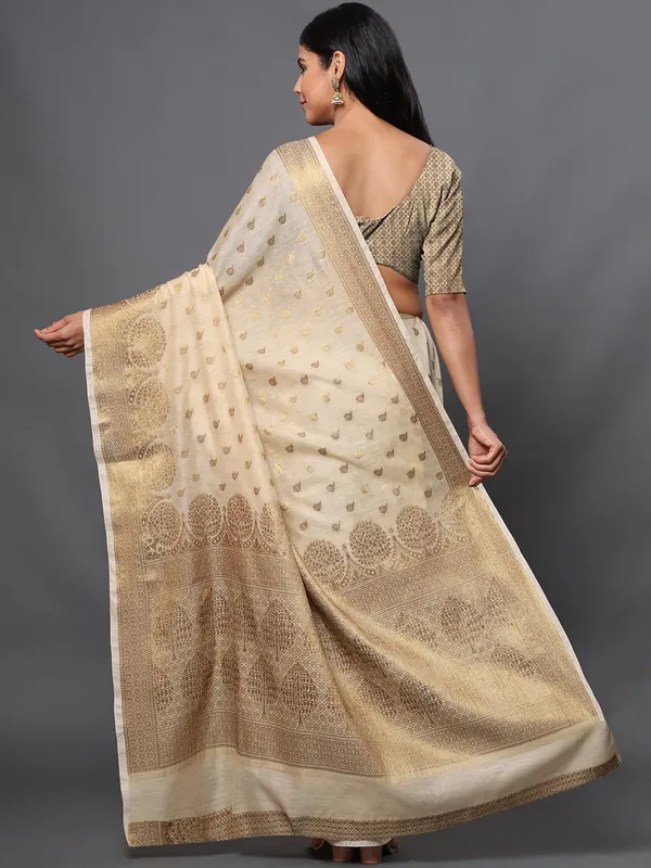 Khaki_Cotton_Silk_Premium_&_Elegant_(_Zari_Tree_Pattern_Border_Rich_Pallu_)_Banarasi_Saree_With_Blouse_Piece_For_Women