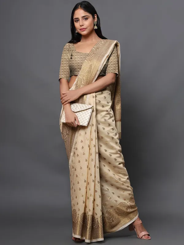Khaki_Cotton_Silk_Premium_&_Elegant_(_Zari_Tree_Pattern_Border_Rich_Pallu_)_Banarasi_Saree_With_Blouse_Piece_For_Women