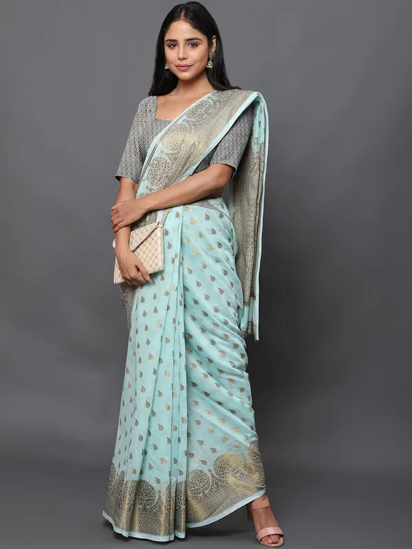 Light_Blue_Cotton_Silk_Premium_&_Elegant_(_Zari_Tree_Pattern_Border_Rich_Pallu_)_Banarasi_Saree_With_Blouse_Piece_For_Women