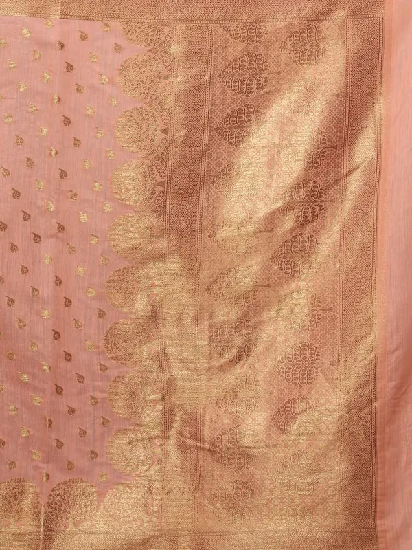 Peach_Orange_Cotton_Silk_Premium_&_Elegant_(_Zari_Tree_Pattern_Border_Rich_Pallu_)_Banarasi_Saree_With_Blouse_Piece_For_Women