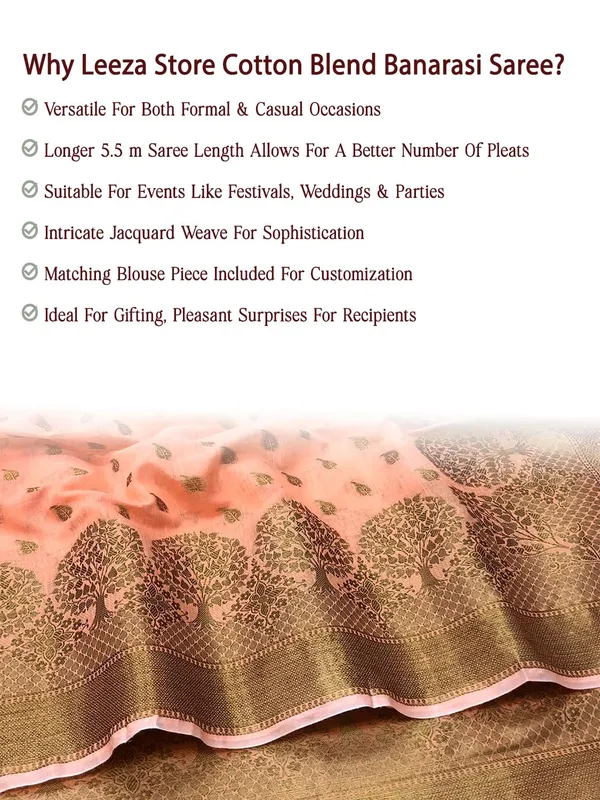 Peach_Orange_Cotton_Silk_Premium_&_Elegant_(_Zari_Tree_Pattern_Border_Rich_Pallu_)_Banarasi_Saree_With_Blouse_Piece_For_Women