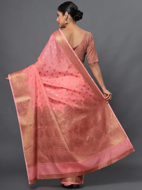 French_Pink_Cotton_Silk_Premium_&_Elegant_(_Zari_Tree_Pattern_Border_Rich_Pallu_)_Banarasi_Saree_With_Blouse_Piece_For_Women