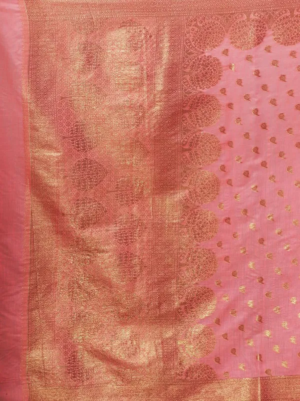 French_Pink_Cotton_Silk_Premium_&_Elegant_(_Zari_Tree_Pattern_Border_Rich_Pallu_)_Banarasi_Saree_With_Blouse_Piece_For_Women