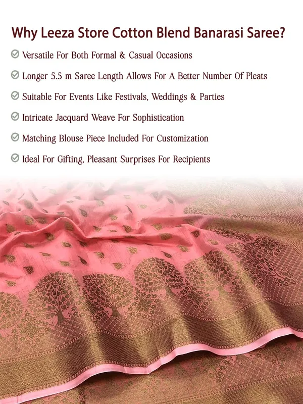 French_Pink_Cotton_Silk_Premium_&_Elegant_(_Zari_Tree_Pattern_Border_Rich_Pallu_)_Banarasi_Saree_With_Blouse_Piece_For_Women