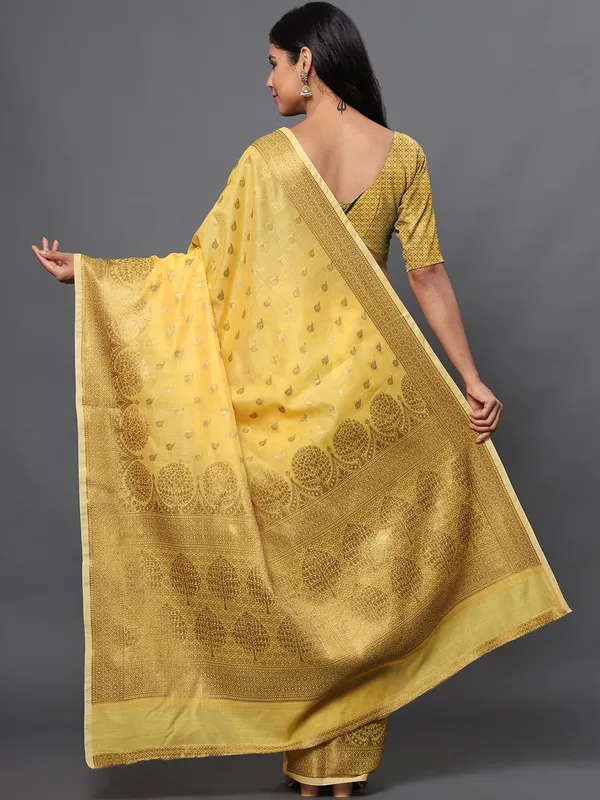 Dark_Yellow_Cotton_Silk_Premium_&_Elegant_(_Zari_Tree_Pattern_Border_Rich_Pallu_)_Banarasi_Saree_With_Blouse_Piece_For_Women