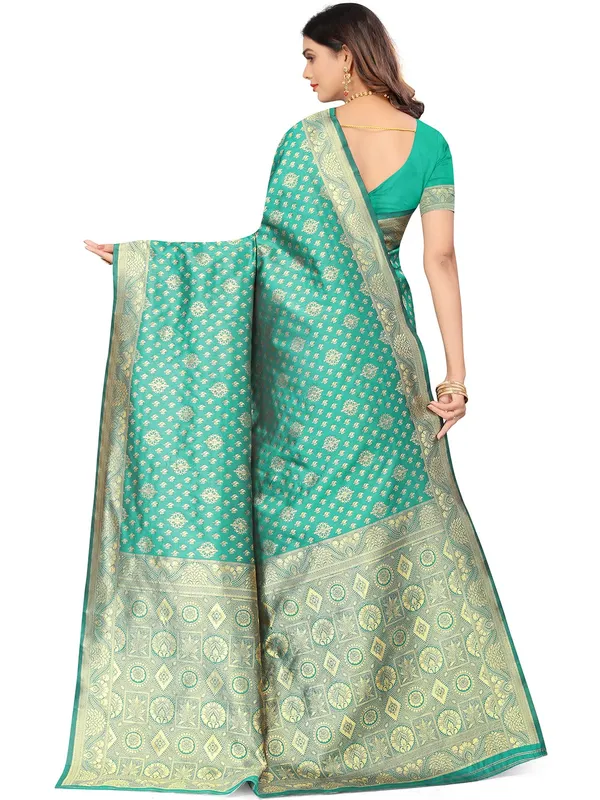 Rama_Green_Silk_Premium_&_Elegant_(_Contemporary_Zari_Ethnic_Motif_Woven_Desig_)_N_Banarasi_Kota_Litchi_Saree_With_Blouse_Piece_For_Women