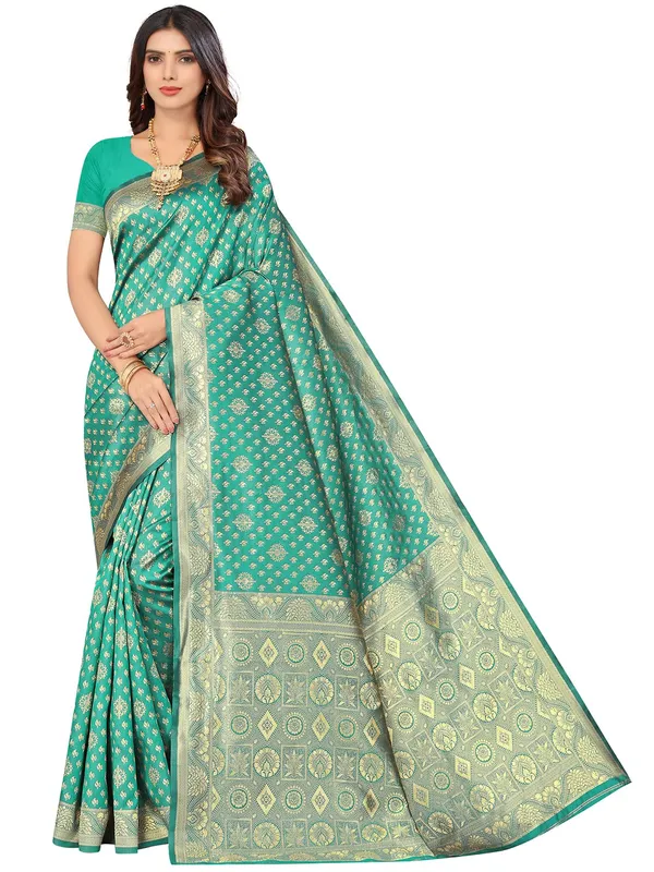 Rama_Green_Silk_Premium_&_Elegant_(_Contemporary_Zari_Ethnic_Motif_Woven_Desig_)_N_Banarasi_Kota_Litchi_Saree_With_Blouse_Piece_For_Women