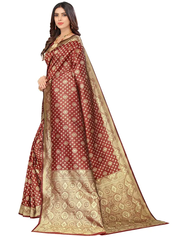 Maroon_Silk_Premium_&_Elegant_(_Contemporary_Zari_Ethnic_Motif_Woven_Desig_)_N_Banarasi_Kota_Litchi_Saree_With_Blouse_Piece_For_Women