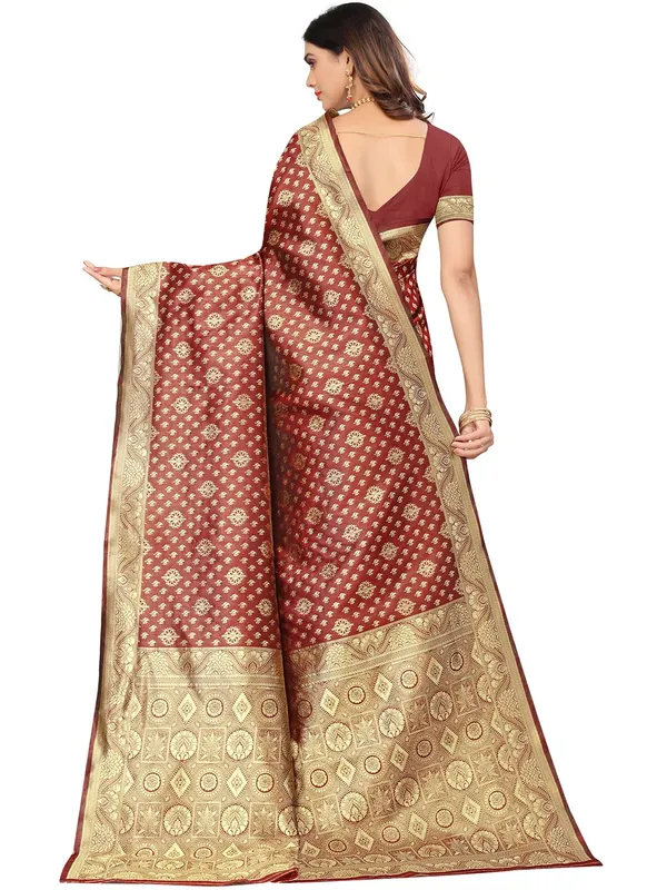 Maroon_Silk_Premium_&_Elegant_(_Contemporary_Zari_Ethnic_Motif_Woven_Desig_)_N_Banarasi_Kota_Litchi_Saree_With_Blouse_Piece_For_Women