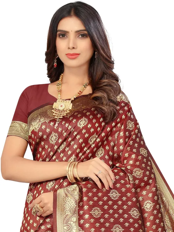 Maroon_Silk_Premium_&_Elegant_(_Contemporary_Zari_Ethnic_Motif_Woven_Desig_)_N_Banarasi_Kota_Litchi_Saree_With_Blouse_Piece_For_Women