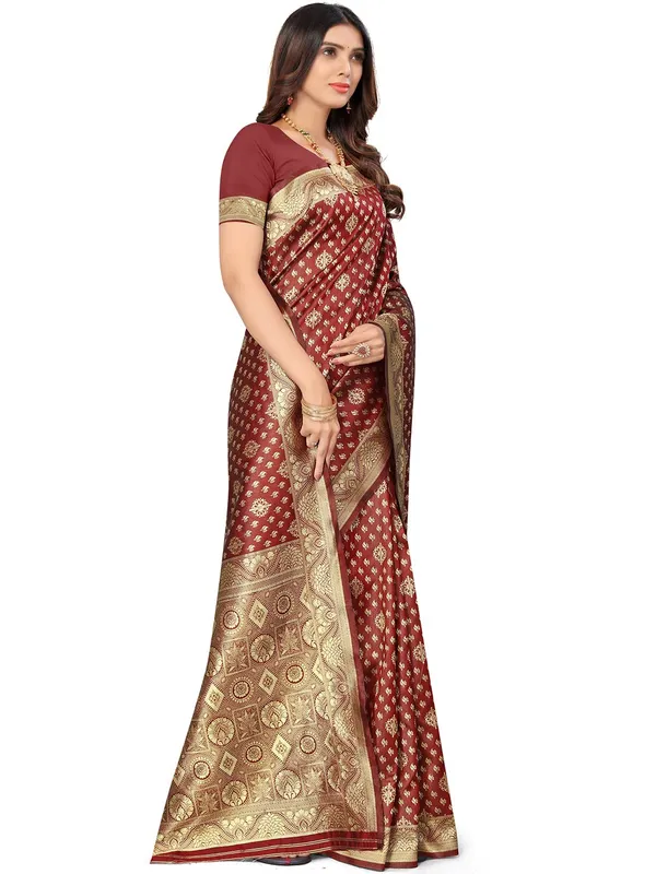 Maroon_Silk_Premium_&_Elegant_(_Contemporary_Zari_Ethnic_Motif_Woven_Desig_)_N_Banarasi_Kota_Litchi_Saree_With_Blouse_Piece_For_Women