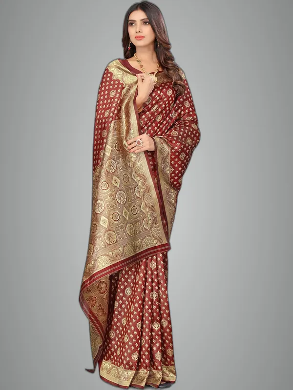 Maroon_Silk_Premium_&_Elegant_(_Contemporary_Zari_Ethnic_Motif_Woven_Desig_)_N_Banarasi_Kota_Litchi_Saree_With_Blouse_Piece_For_Women
