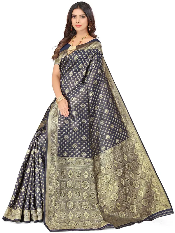 Blue_Silk_Premium_&_Elegant_(_Contemporary_Zari_Ethnic_Motif_Woven_Desig_)_N_Banarasi_Kota_Litchi_Saree_With_Blouse_Piece_For_Women