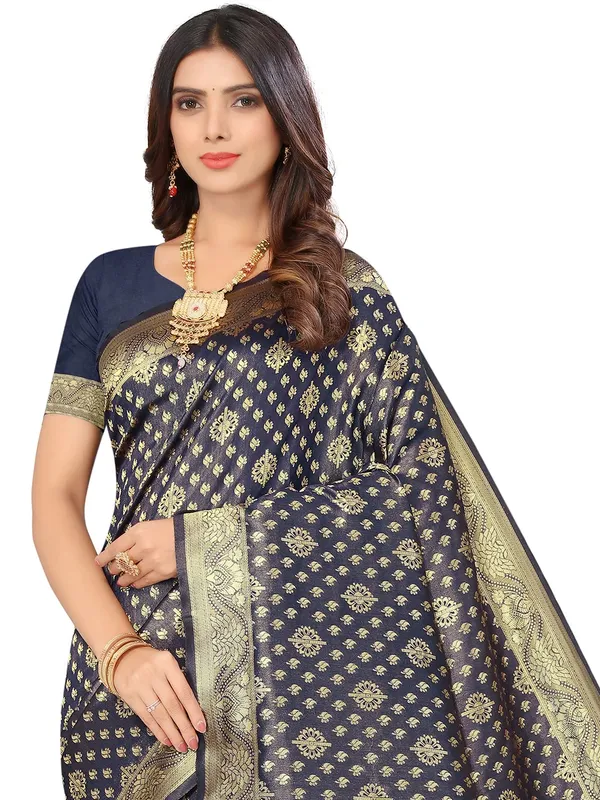 Blue_Silk_Premium_&_Elegant_(_Contemporary_Zari_Ethnic_Motif_Woven_Desig_)_N_Banarasi_Kota_Litchi_Saree_With_Blouse_Piece_For_Women